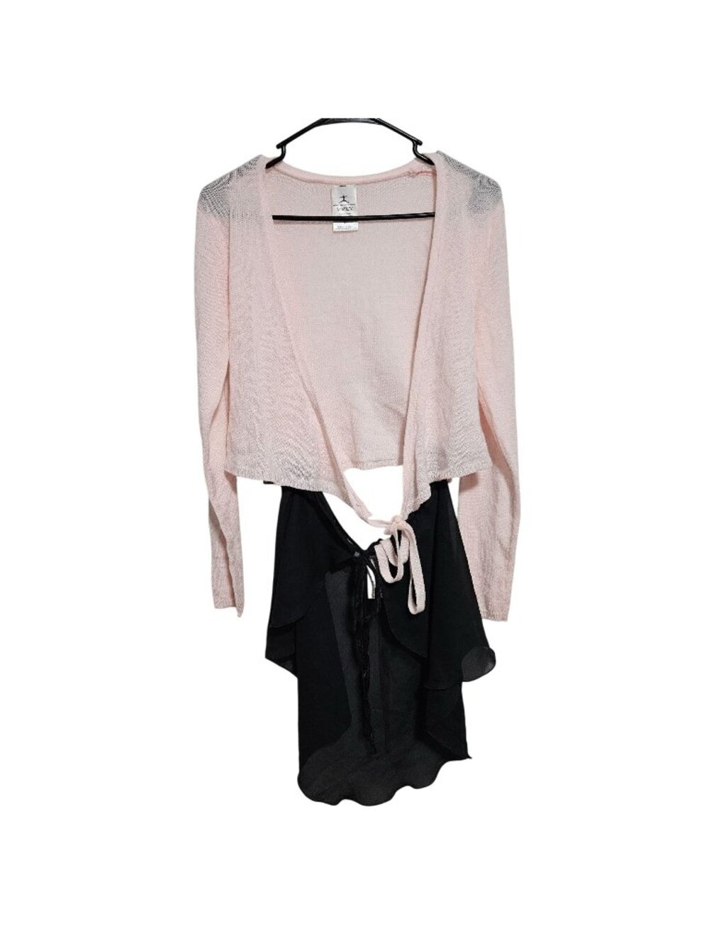 Danskin Dance Womens Size Large Pink Tie Waist Cardigan Black Sheer Wrap Skirt